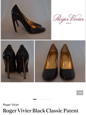 Roger Vivier Black Classic Patent Leather Gold Hardware Pumps